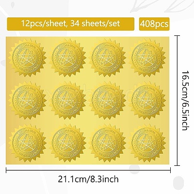 34 Sheets Honor Roll Self Adhesive Gold Foil Embossed Stickers DIY-WH0509-043-1