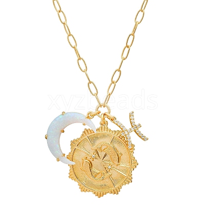 Cubic Zirconia Constellation & Opalite Moon Pendant Necklace PW-WG46702-12-1