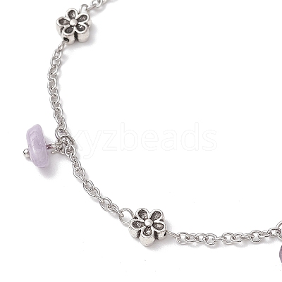 5Pcs 5 Styles Natural & Synthetic Gemstone Chip Tassel Alloy Link Anklets AJEW-AN00696-1