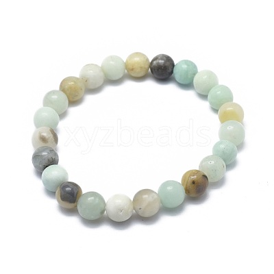 Natural Amazonite Bead Stretch Bracelets BJEW-K212-C-007-1