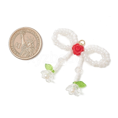 Glass Seed Beaded Bowknot & Flower Pendants PALLOY-MZ01220-02-1