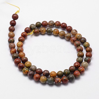 Natural Polychrome Jasper/Picasso Stone/Picasso Jasper Bead Strands G-G735-14-8mm-1