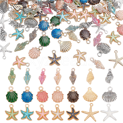 84Pcs 21 Styles Ocean Series Alloy Enamel Pendants FIND-WR0012-26-1