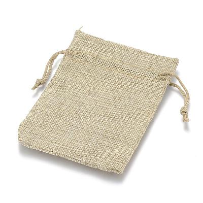 Polyester Imitation Burlap Packing Pouches Drawstring Bags X-ABAG-R005-17x23-01-1