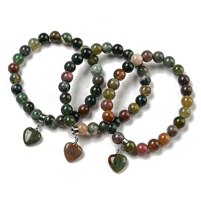 8.5mm Round Natural Indian Agate Beaded Stretch Bracelets BJEW-C074-01O-1