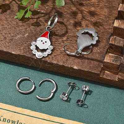 3 Pairs 3 Styles Christmas 304 Stainless Steel Hoop & Stud Earring Sets for Women EJEW-K279-15P-1