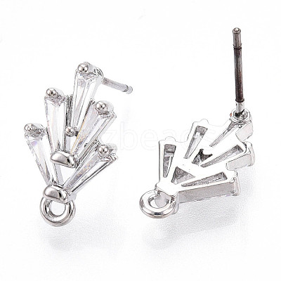 Brass Cubic Zirconia Ear Studs MAK-T011-04P-1