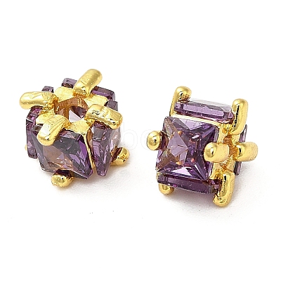 Brass Micro Pave Cubic Zirconia Beads KK-B142-03G-02-1