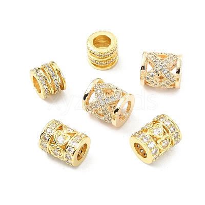 6Pcs 3 Styles Brass Pave Clear Cubic Zirconia European Beads KK-CJ0003-08-1