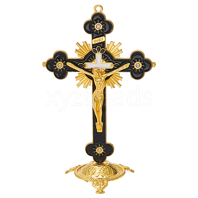 Religion Alloy Enamel Crucifix Cross Statue Display Decorations DJEW-WH0043-105B-1