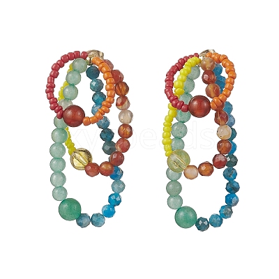 Natural & Synthetic Gemstone Round Dangle Stud Earrings EJEW-TA00730-1