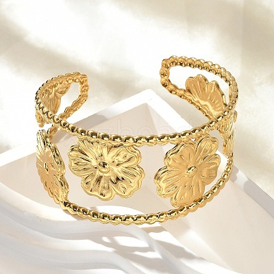 304 Stainless Steel Cuff Bangles for Women BJEW-Z096-04G-1