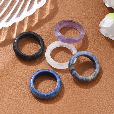 Natural Gemstone Plain Band Ring RJEW-P044-01A-M-1
