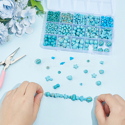 15 Styles Synthetic Turquoise & Natural Magnesite Beads Sets TURQ-AR0001-52-1