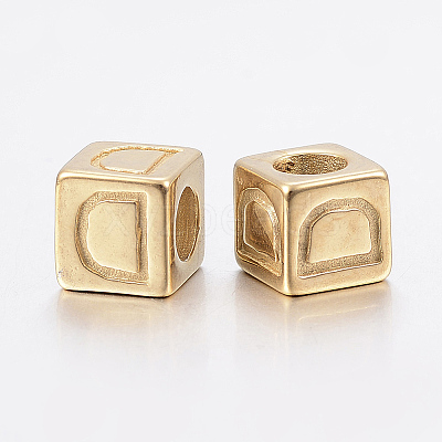 304 Stainless Steel Large Hole Letter European Beads STAS-H428-01G-D-1