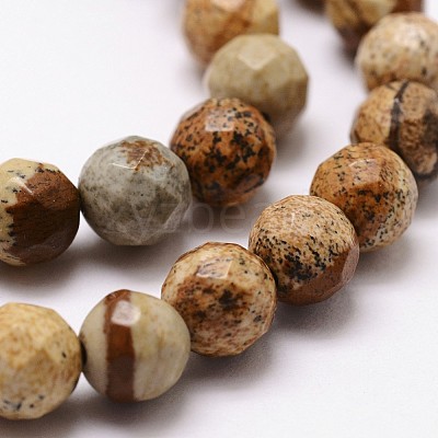 Natural Picture Jasper Beads Strands G-G736-27-10mm-1