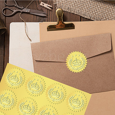 12 Sheets Self Adhesive Gold Foil Embossed Stickers DIY-WH0451-020-1