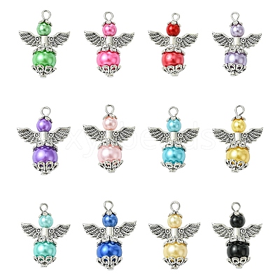 48Pcs 12 Colors Glass Pendants PALLOY-YW00051-1