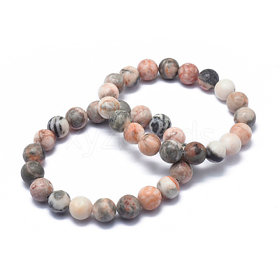 Natural Zebra Jasper Bead Stretch Bracelets BJEW-K212-A-035-1