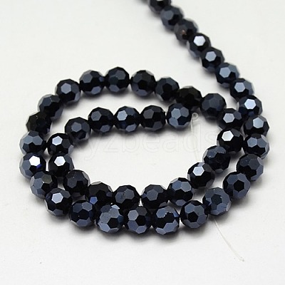 Full Plated Faceted(32 Facets) Round Electroplate Glass Strand Beads X-EGLA-J042-4mm-F01-1