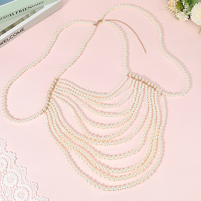 Plastic Imitation Pearl Round Beaded Shoulder Chains AJEW-WH20006-210-1