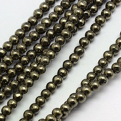 Natural Pyrite Beads Strands G-L031-3mm-01-1