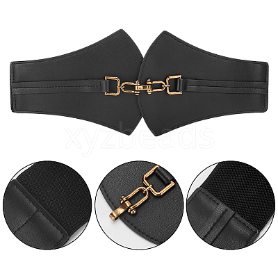 2Pcs 2 Colors PU Leather Wide Elastic Corset Belts for Women Girl AJEW-WR0002-10-1