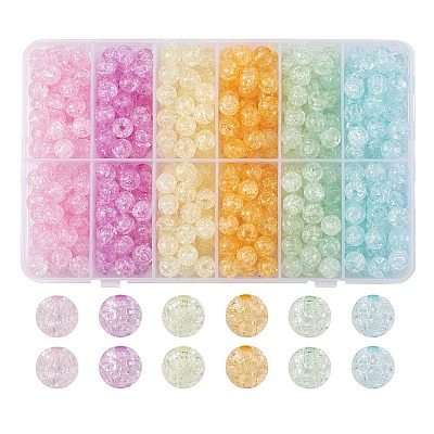 480Pcs 6 Colors Transparent Crackle Acrylic Beads MACR-YW0002-51-1