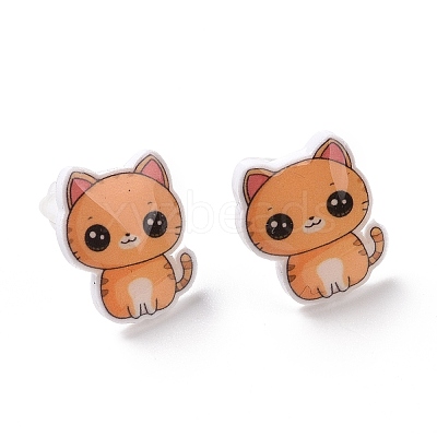 Acrylic Cat Stud Earrings with Platic Pins for Women EJEW-F293-04D-1