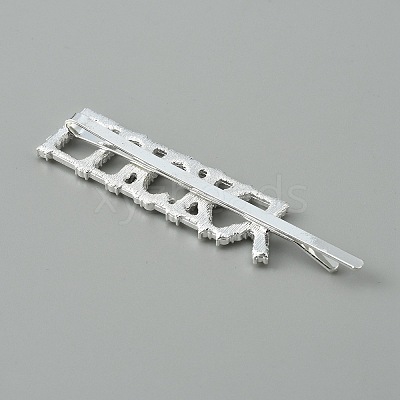 Word LUCKY Alloy Rhinestone Hair Bobby Pins FIND-WH0152-34C-S-1
