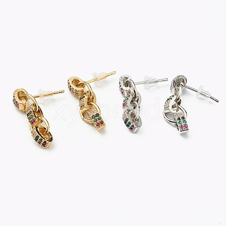 Brass Micro Pave Cubic Zirconia Dangle Earrings EJEW-L234-045-1