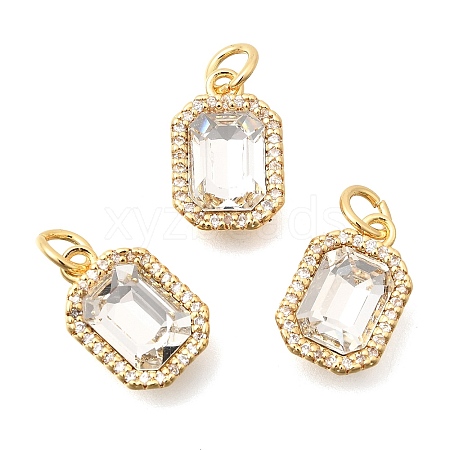 Brass Micro Pave Cubic Zirconia and Glass Pendants KK-N289-14G-01-1