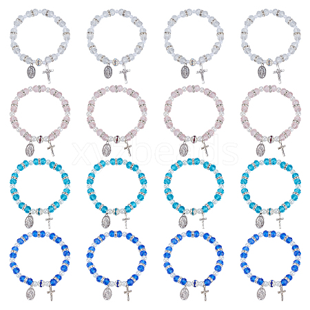 9Pcs 4 Styles Alloy Oval & Cross with Jesus Charm Bracelets BJEW-GO0001-35-1