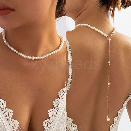 Plastic Pearl & Alloy Y-Shaped Necklaces for Women FS-WG54ED2-01-1