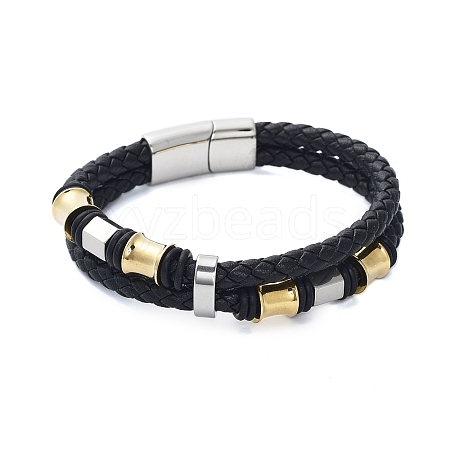 Men's Braided Black PU Leather Cord Bracelets BJEW-K243-65AS-1