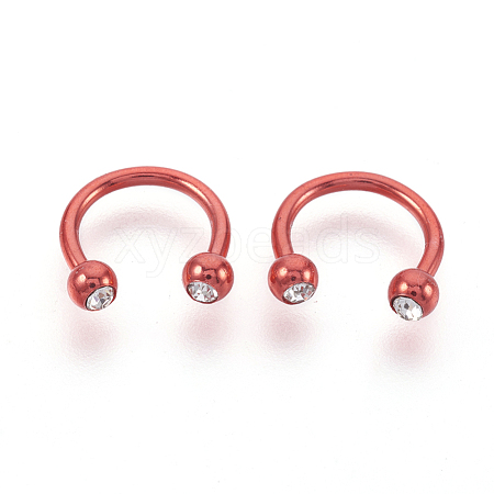 Electrophoresis 304 Stainless Steel Circular/Horseshoe Barbell with Rhinestone Round Ball AJEW-L071-B06-1