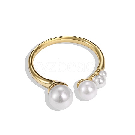 Shell Pearl Round Cuff Ring RJEW-Q814-06G-1