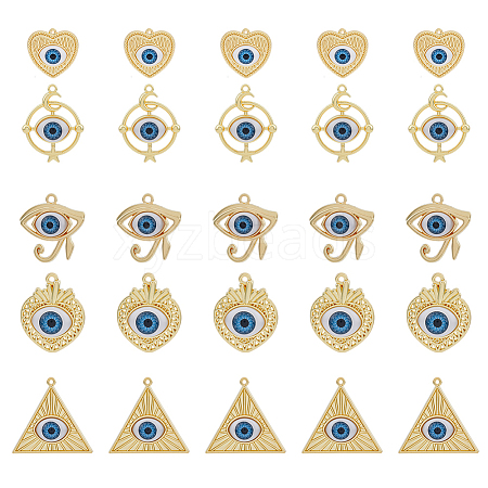 DICOSMETIC 30Pcs 5 Styles Rack Plating Alloy Enamel Evil Eye Pendants FIND-DC0002-43-1