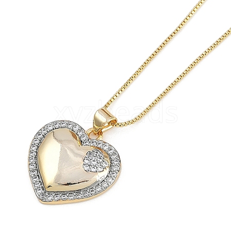 Brass Micro Pave Clear Cubic Zirconia Pendant Box Chain Necklaces for Women NJEW-U015-06P-02-1