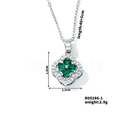 Chic Colorful Clover Pendant Necklace with Sparkling Diamonds YY8832-1-1