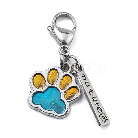 Dog Paw Print Alloy Enamel Pendant Decoration HJEW-JM02495-06-1