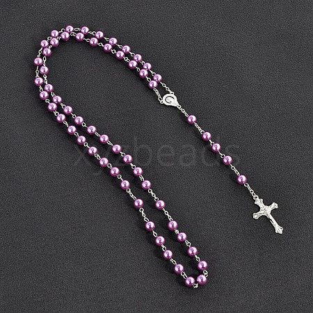 Long Handmade Imitation Pearl Cross Pendant Lariat Necklace Unisex Tassel Sweater Chain Necklaces FZ4072-4-1