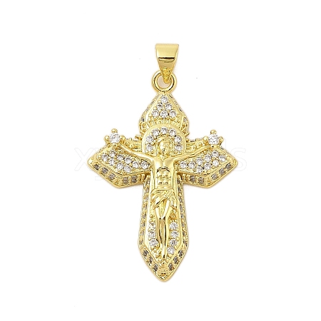 Cross Theme Rack Plating Brass Micro Pave Cubic Zirconia  Pendants KK-Z074-61G-1