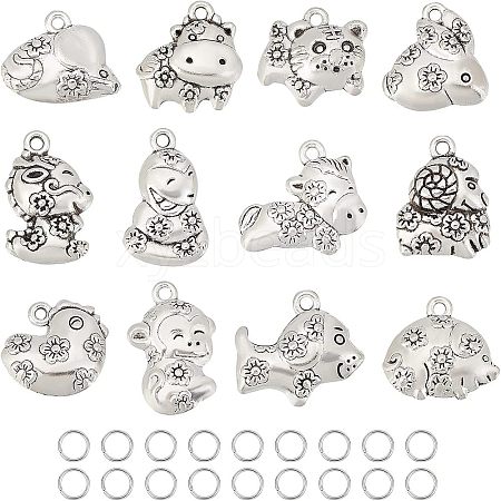 Unicraftale 12Pcs 12 Style Tibetan Style Alloy Pendants FIND-UN0001-16-1