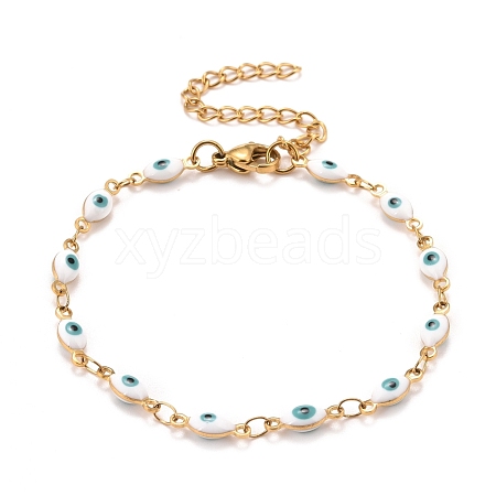 Enamel Horse Eye Link Chains Bracelet BJEW-P271-05G-03-1