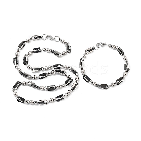 PVD Vacuum Plating 201 Stainless Steel Round & Arch Link Chain Necklace & Bracelets Set SJEW-G083-13EBP-1