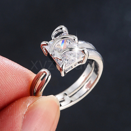 Brass & Clear Cubic Zirconia Cuff Open Rings for Women WGA812A-02-1