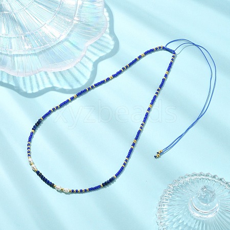 Boho Natural Cultured Freshwater Pearl & Round Seed Beaded Braided Necklaces for Women NJEW-JN06187-03-1
