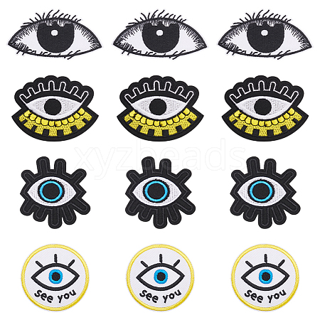  20Pcs 4 Styles Evil Eye Cotton Embroidery Iron on Clothing Patches DIY-NB0010-14-1