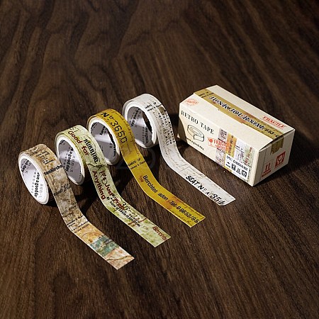 4 Rolls Retro Word Decorative Paper Tapes STIC-C008-01B-1